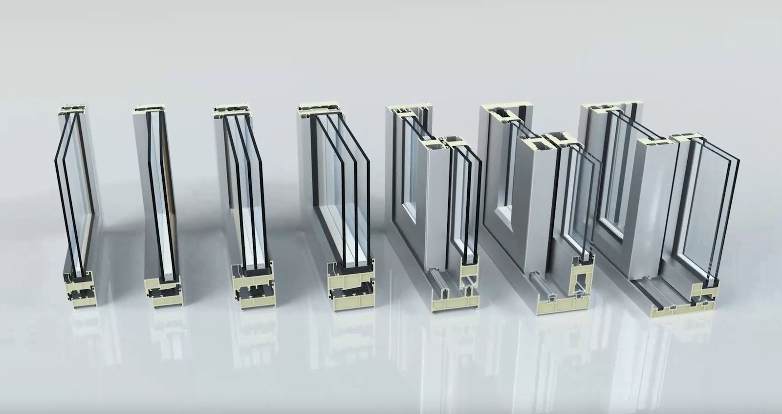 The F-Series profile range shown in cross-section