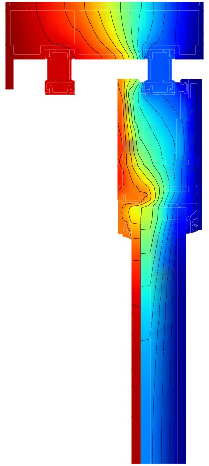 GR132 Lift & Slide Door head, exterior panel, ZERO 04 glass, temperature map