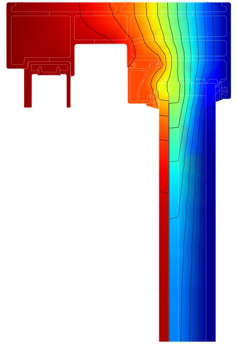 GR145 INOWA Sliding Door head, fixed panel, ZERO 04 glass, temperature map